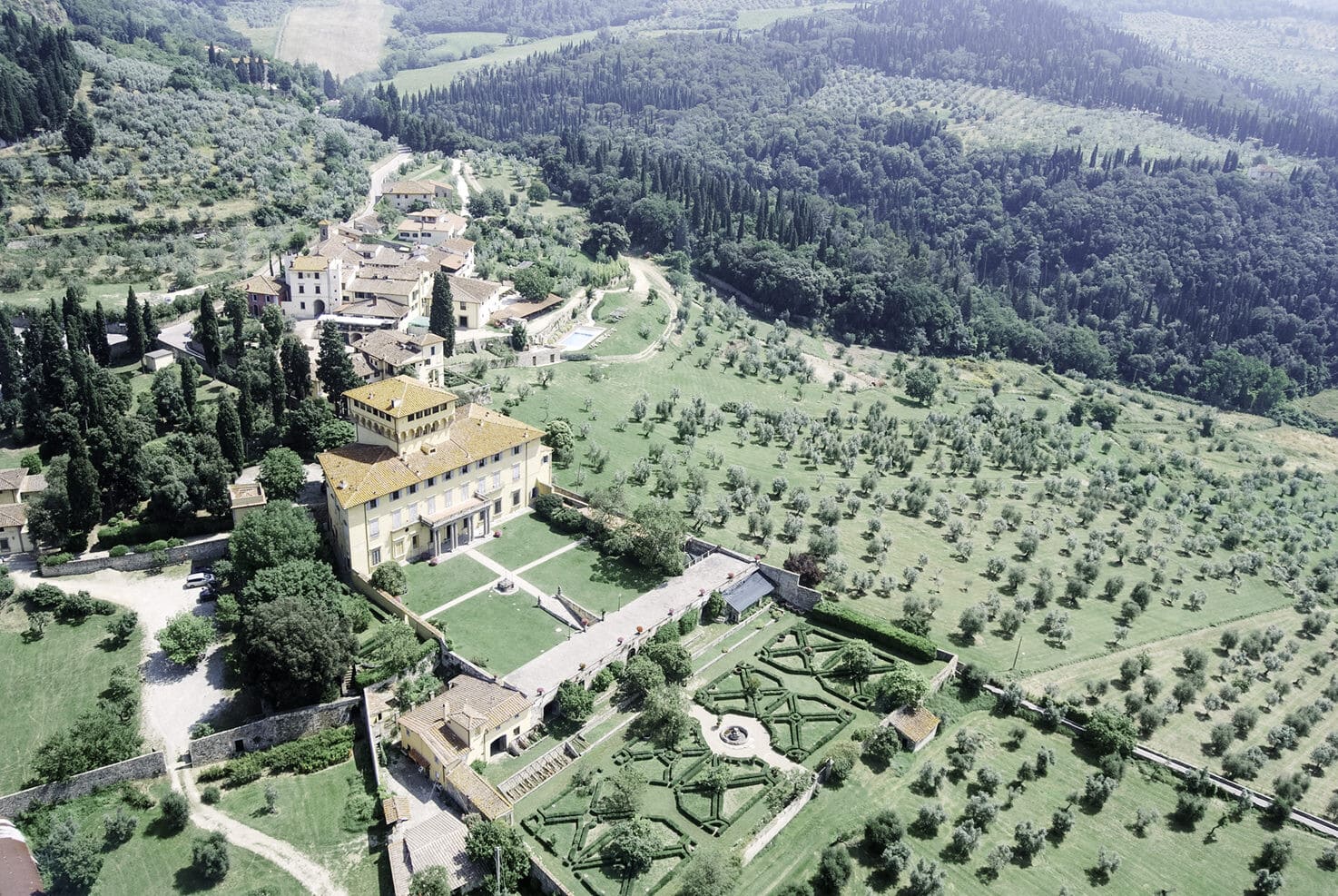 The view from above of Villa di Maiano, Tuscany
