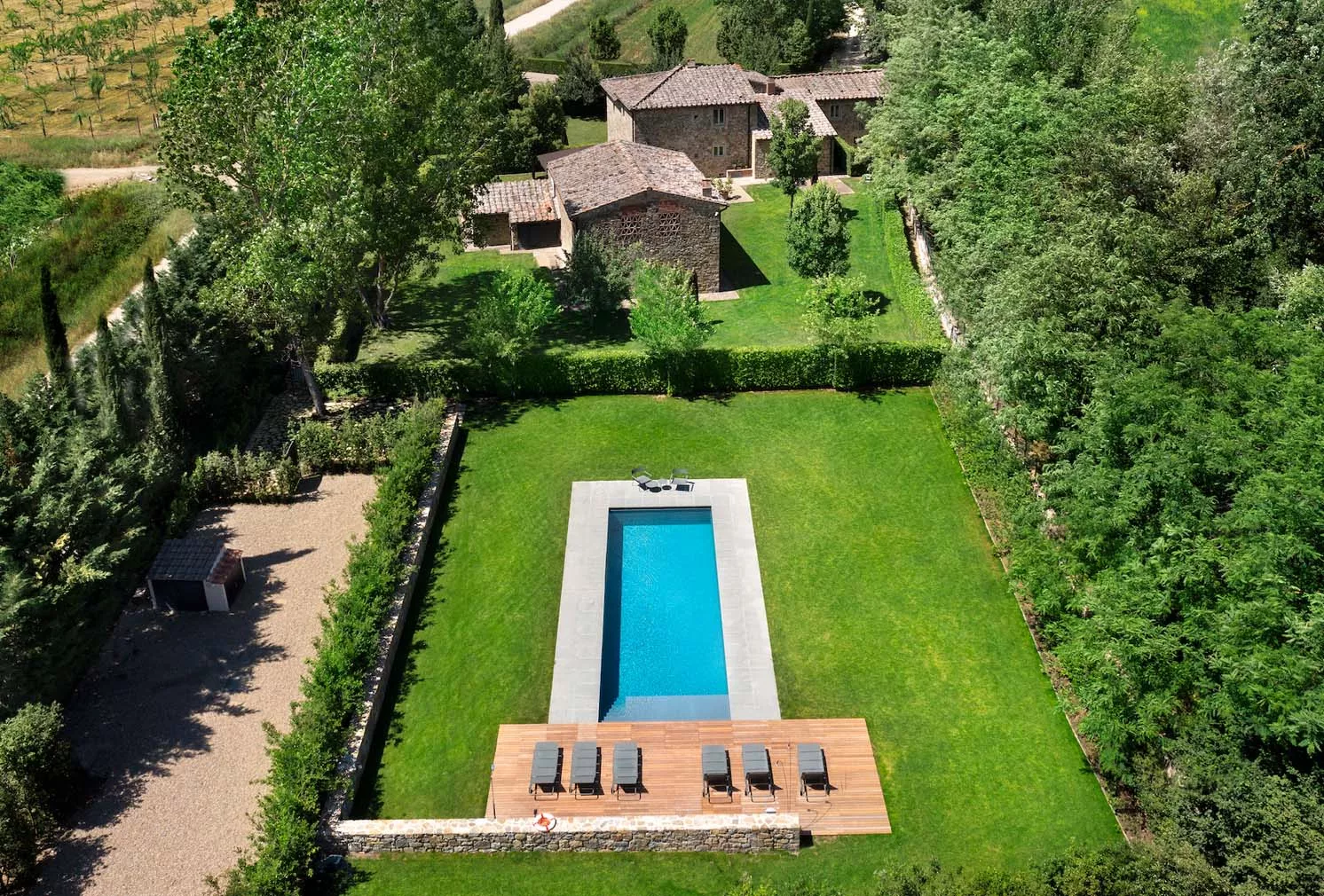 Garden and pool of Borgo di Vignamaggio
