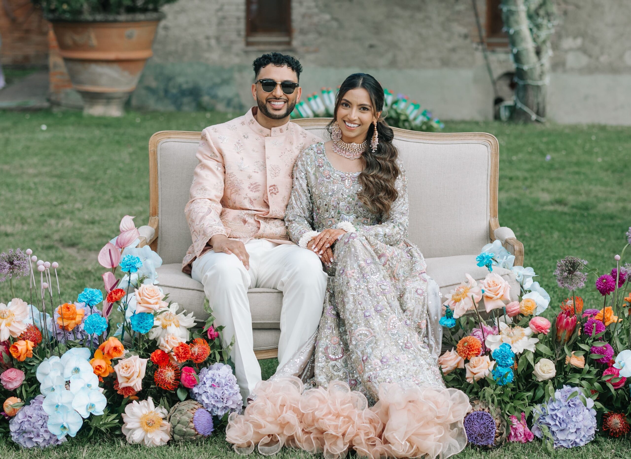 CheChic - Destination wedding Italy - Asyla & Aafaq - Bespoke Indian wedding in Tuscany14 The bride and groom on a bench