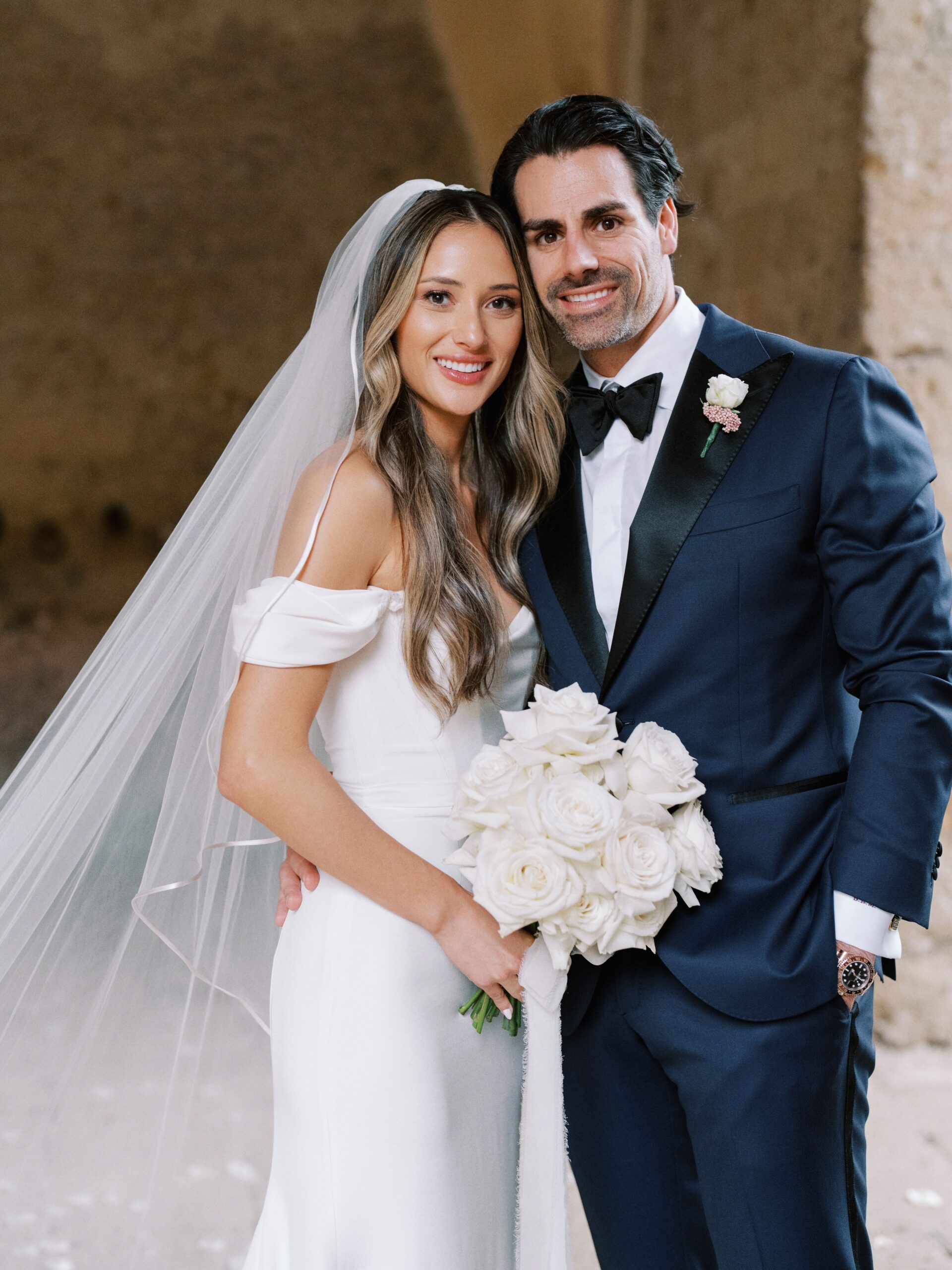 Bride and groom in a lovely portrait at La Badia di Orvieto, Umbria